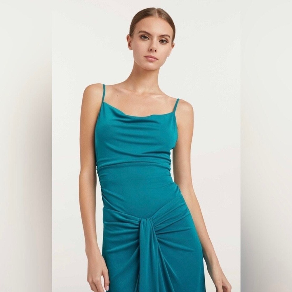 Cinq à Sept Marta Bodysuit Women Small Blue Jade Cowl Neck Ruched Sleeveless